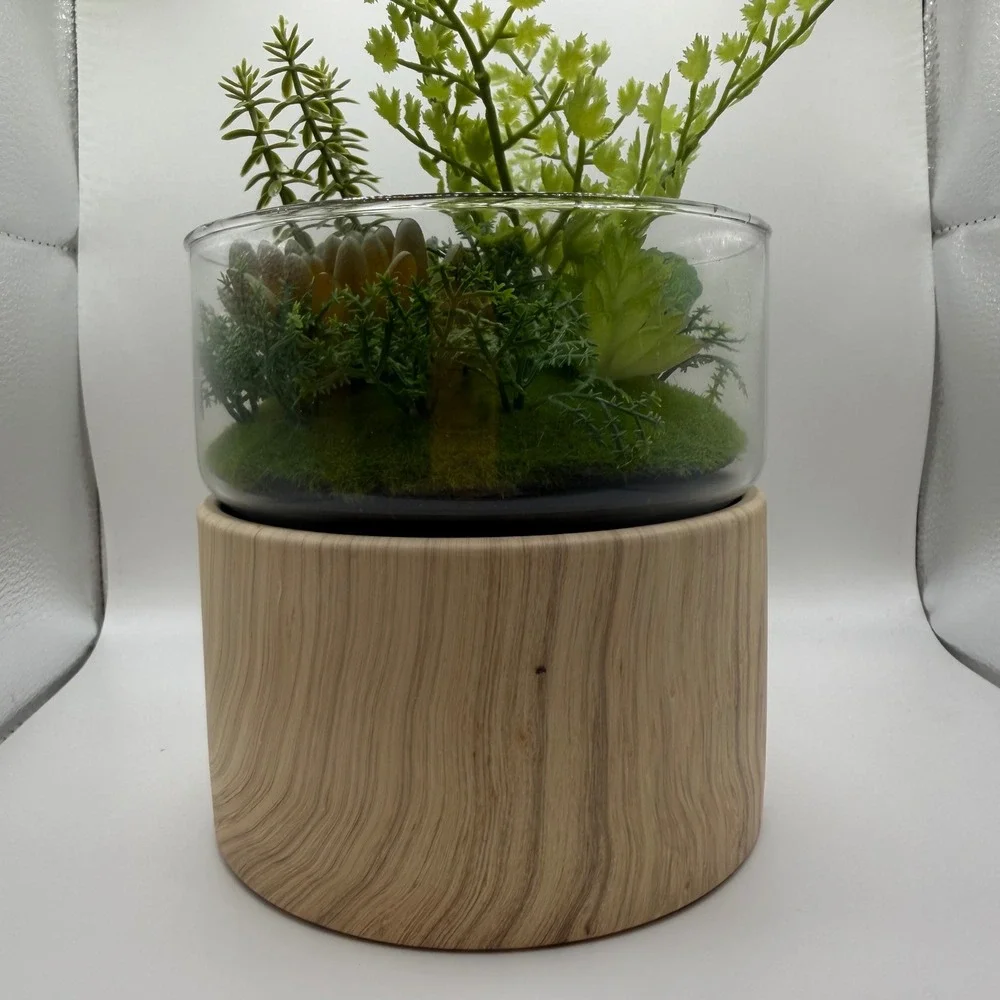 2pk Threshold Round Wood Faux Plant 6